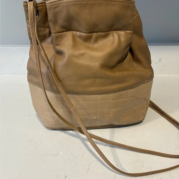 Fendi Beige Leather Shoulder Bag with Croc-Embossed Trim - Picture 3 of 7